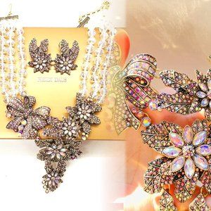 HEIDI DAUS Crystal Floral Necklace & Matching Earrings NWOT Original Box